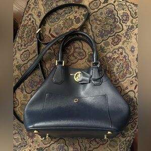 Michael Kors Dark Blue Shoulder Bag with Gold Accents